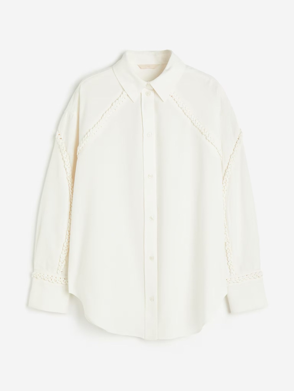 H&M Edition Cream Linen Blend Button-Down Shirt with Braided Trim XL NWT! $80